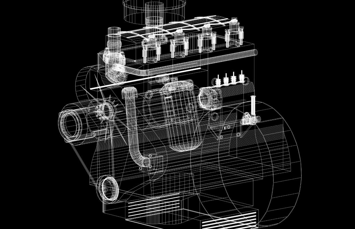 Black and white diesel engine design